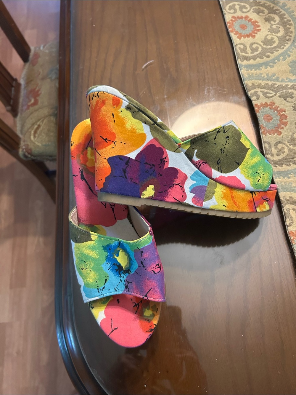 SHEIN Multicolor Floral Satin Platform Wedge Slides Size EU 40